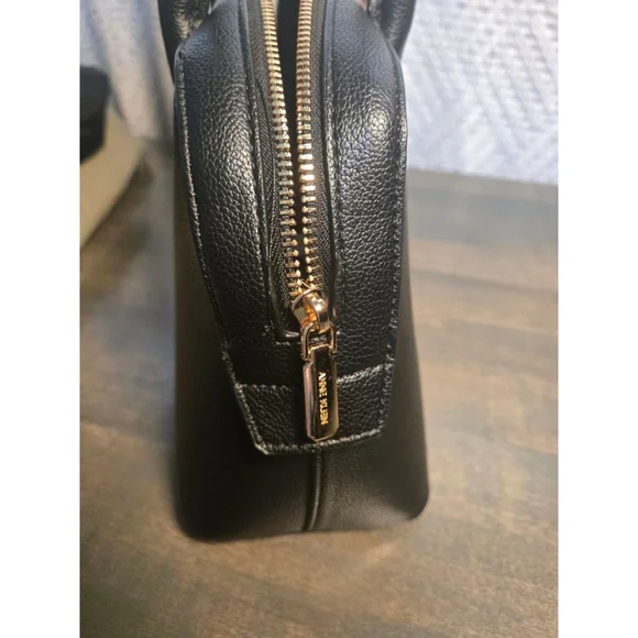 Women's Anne Klein Black Satchel Bag One Size Gold Hardware Leopard Scarf - Picture 6 of 8